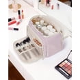 thumbnail image 3 of Large Makeup Bag Travel Toiletry Bag for Women, Wide-open Cosmetic Make up Organizer with Handle, Wet Pocket, Travel Bag for Toiletries, Pink Stripe, 3 of 10