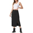 thumbnail image 2 of Falda Cargo de Denim INSPIRE CHIC para Mujeres, Falda Midi de Jean con Corte en la Parte Inferior y Bolsillo, Color Negro, 2 of 5