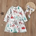 thumbnail image 5 of Generic Christmas Toddler Girls Long Sleeved Christmas Tree Print Dress Headband Set For 0 To 3 Years Toddler Long Sleeve Dress Baby Girls Dress Toddler Kids Party Dress, 5 of 6