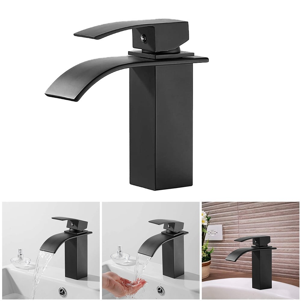 Matte Black Waterfall Bathroom Faucet, Modern Style Flat Mouth Single