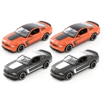 2012 Ford Mustang Boss 302 Hardtop, Orange & Black, Showcasts 37269 - 1/24 Scale Set of 4 Toy Cars