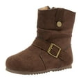 thumbnail image 6 of Girls Winter Riding Boots Vintage Suede Round Toe Antislip Flat Mid Calf Booties Trendy Buckle Strap Zipper Moto Boots 9 Toddler Brown, 6 of 6
