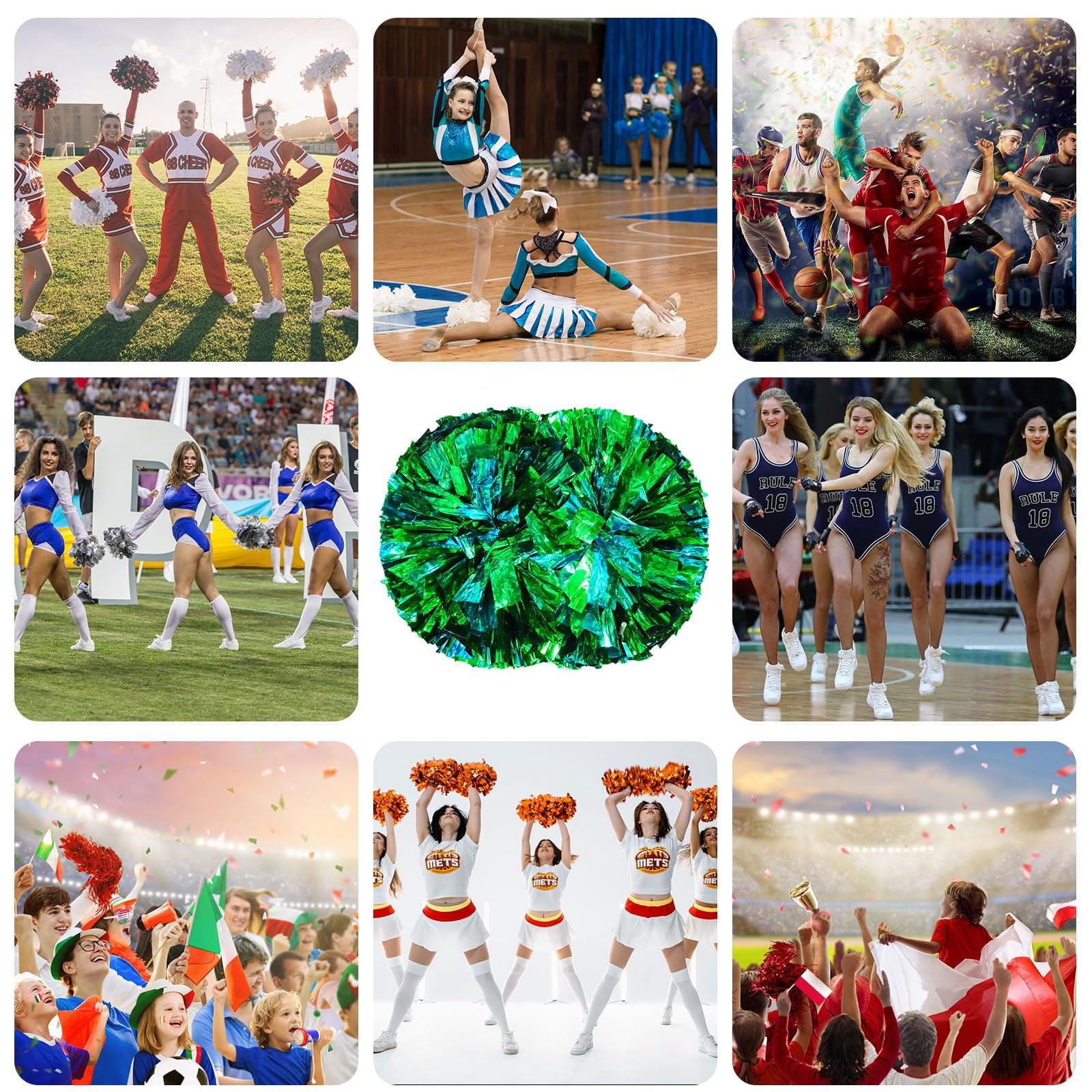 8 Pcs Cheerleading Pom Poms, Cheerleader Pompoms with Handle Style,Fit for Team Spirit Sports Dance Cheering