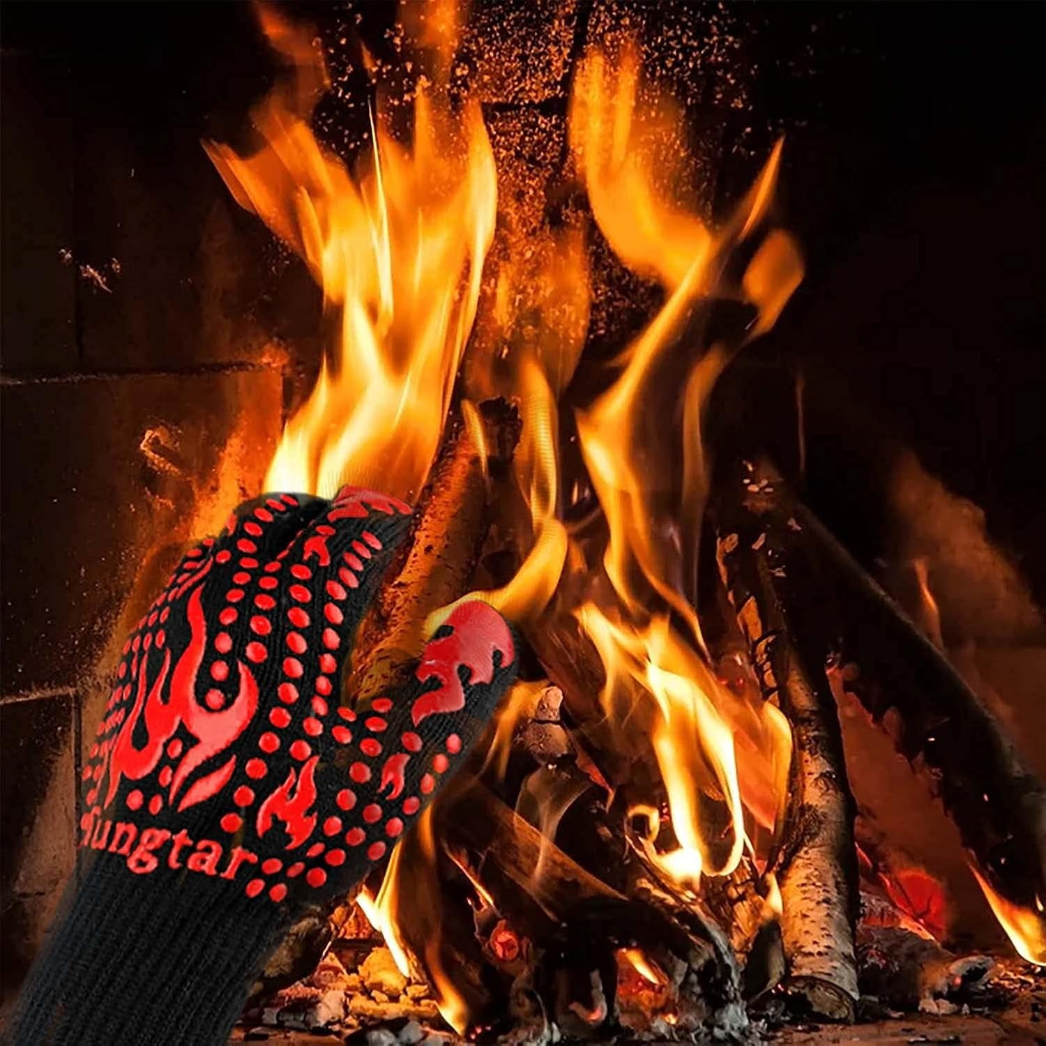 Jtbuh XLY Oven Mitts Heat Resistant BBQ Proof Glove 11Inch 1472℉ Grill Glove Proof Heat for Women Men BBQ Gloves Gift Set Cooking Gloves for Cooking, Grilling, Baking, Welding (White Blue)