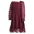 thumbnail image 3 of Arshiner Girls A-Line Dresses Chiffon Long Sleeve Square Neck Swiss Dot Flowy Casual Party Dress, 3 of 6