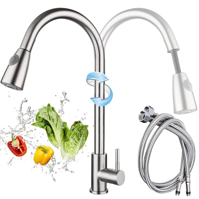 Mezcladora para fregadero de cuello flexible,Grifos de Cocina Grifo de 360 ° Giratorio Grifo,para Cocina Grifos del fregadero de acero inoxidable con pulverizador despleg