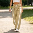 thumbnail image 6 of hotojiny Wide Leg Pants for Women Fashion High Waist Side Striped Baggy Sweat Pants Drawstring Athletic Casual Pants(Khaki,X-Large), 6 of 6