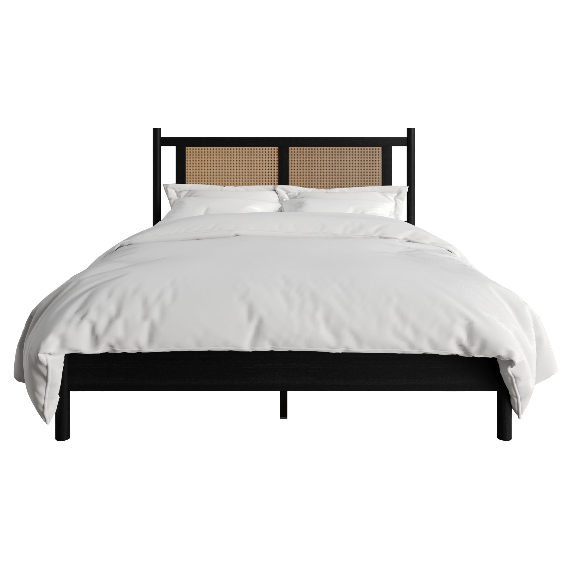 Castle Place Rattan Full Wooden Platform Bed, Black