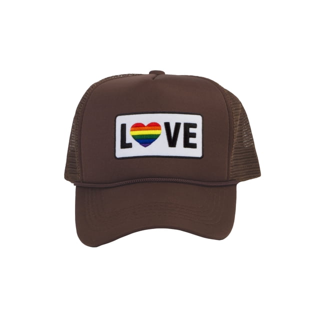 Gravity Threads LGBTQ+ Love Rainbow Heart Patch Trucker Hat - Brown