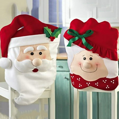 Opryland Hotel Christmas Christmas Chair Covers Set of 2, Mr Mrs.Santa Chair Slipcover Suit Snowman Snowflakes Chair Back Cover Kitchen Dining Room Hotel Xmas Holiday Party Decor ()