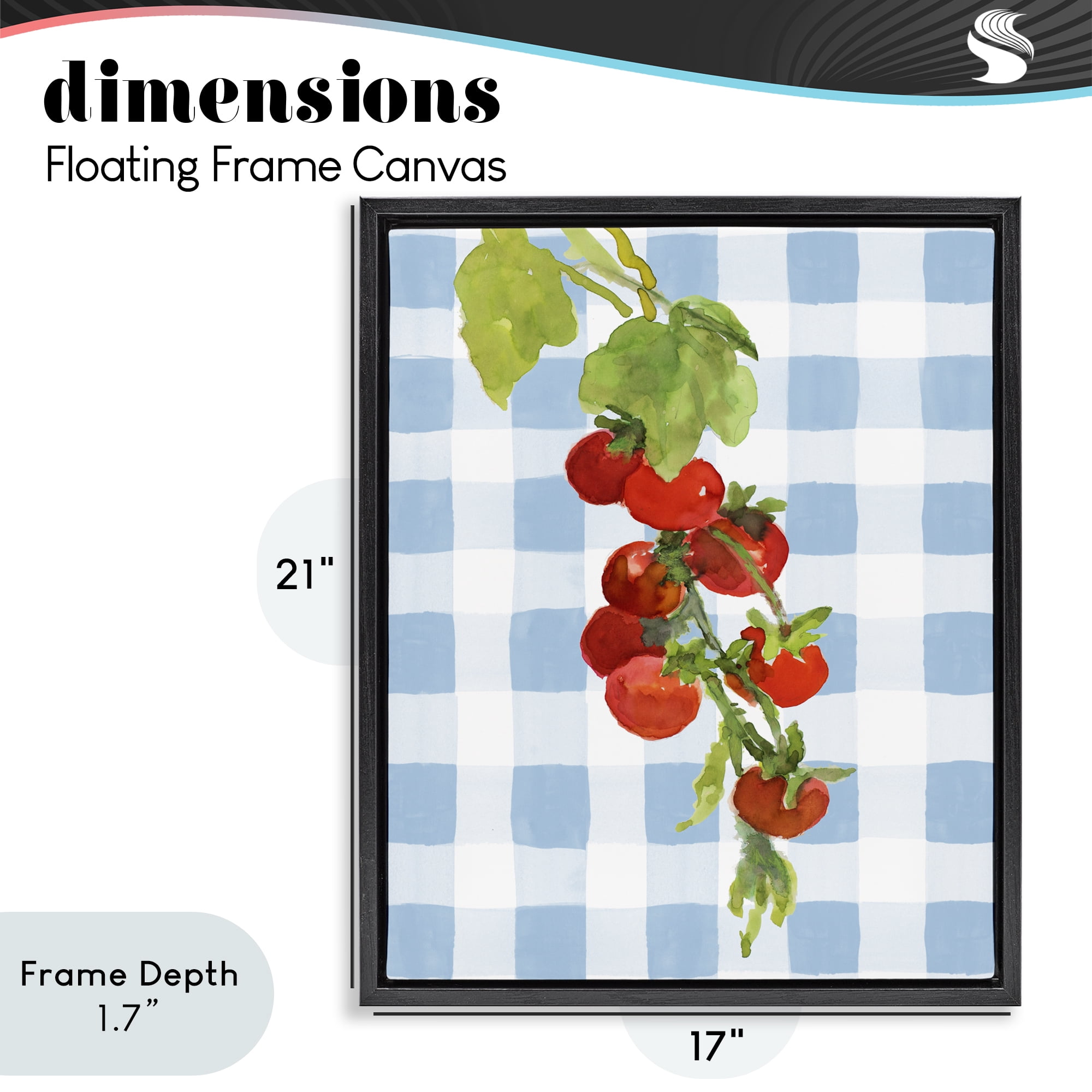 Stupell Industries Vine Ripe Tomatoes on Plaid Black Framed Floater Canvas Wall Art, design by Lanie Loreth