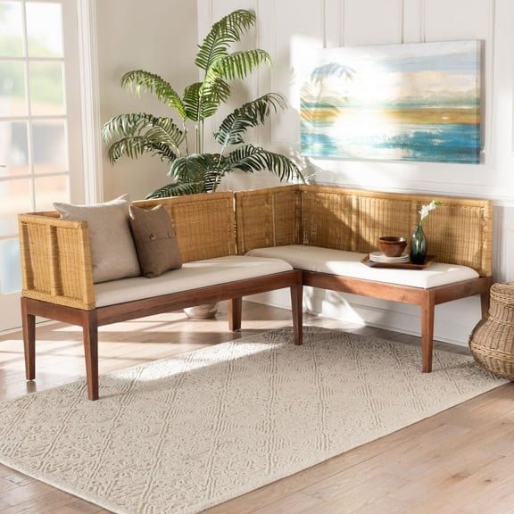Baxton Studio Tabanan Boho Dining Nook Banquette set, 2-Piece, Brown