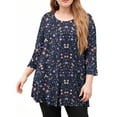 thumbnail image 2 of Dweltoz Plus Size Shirts for Women L-4XL Crew Neck Floral Print Tunic Tops 3/4 Sleeve T-Shirts Summer Loose Fit Cotton Tees Blouses,Dark Blue XL, 2 of 5