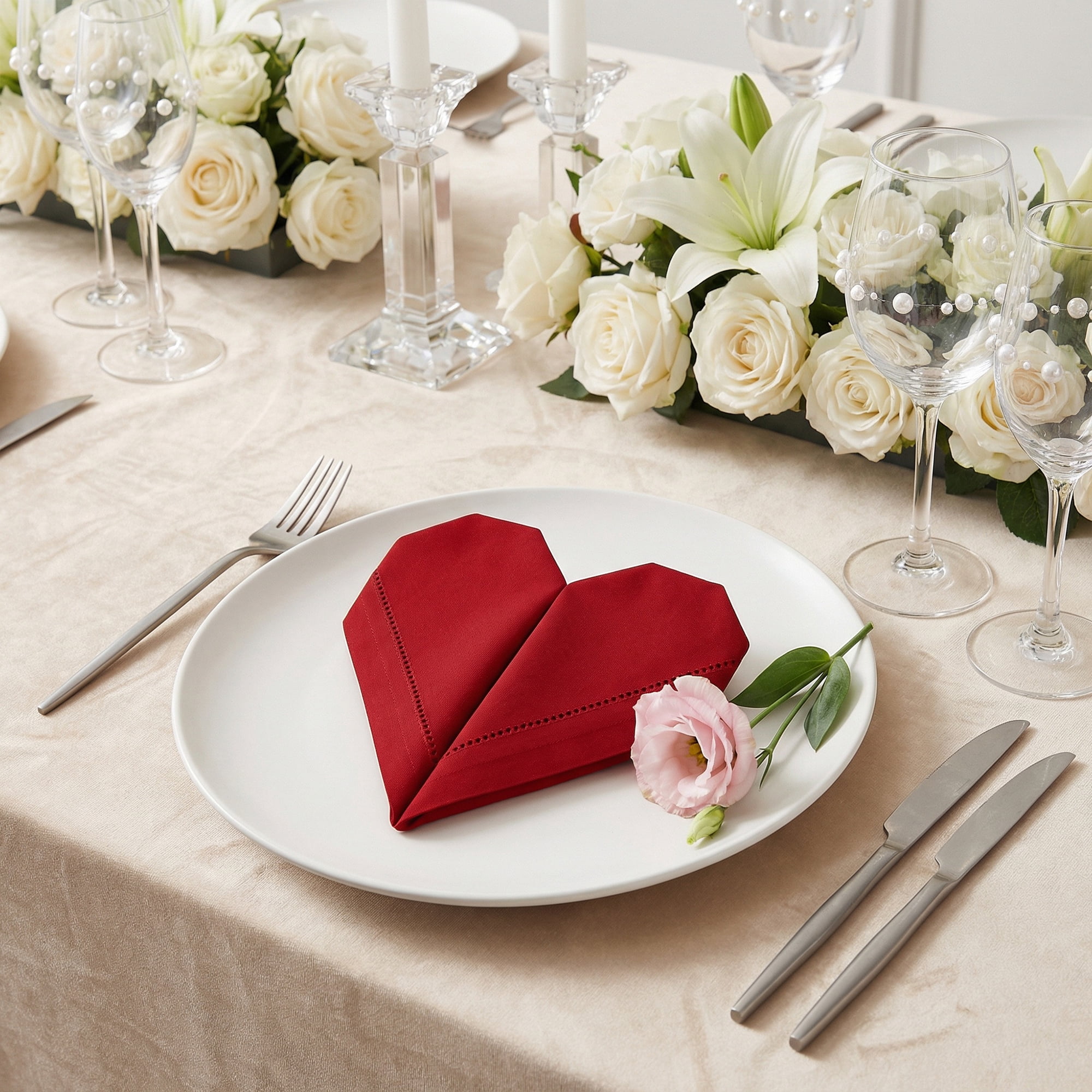 Unique Bargains 12 Pack Washable Polyester Cloth Napkins for Dining Wine Red 17"x17"