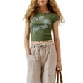 thumbnail image 2 of Musuos Women Summer Basic T-Shirt Floral Print Short Sleeve Crop Tops Pullovers for Streetwear, Green, 2 of 7