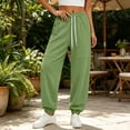 thumbnail image 2 of Women's Solid Jogger Pants Elastic Waist Adjustable Drawstring Loose Athletic Long Trousers with Pockets, Soft Casual Sport Bottoms for Workout, Daily Walking and Loungewear Green, 2 of 7