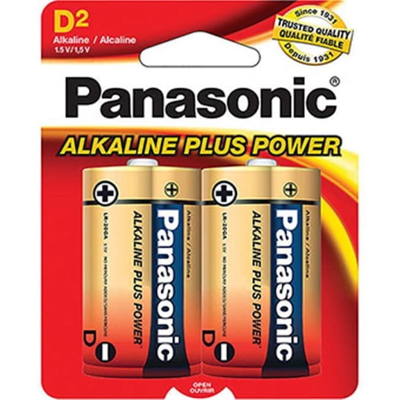 Panasonic D Alkaline Plus Power Batteries - Pack of 2