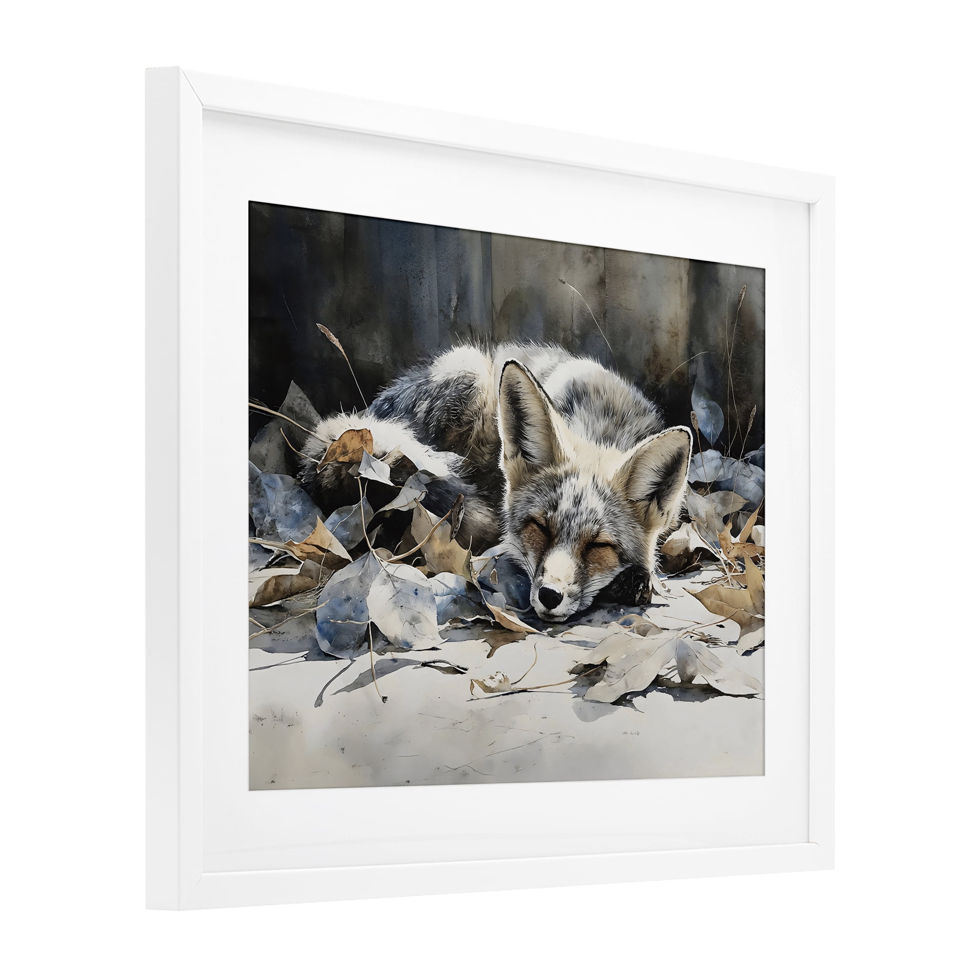 Stupell Industries Blue Fox Resting Among Leaves White Framed Print Under Glass, design by Franklyn Gregory