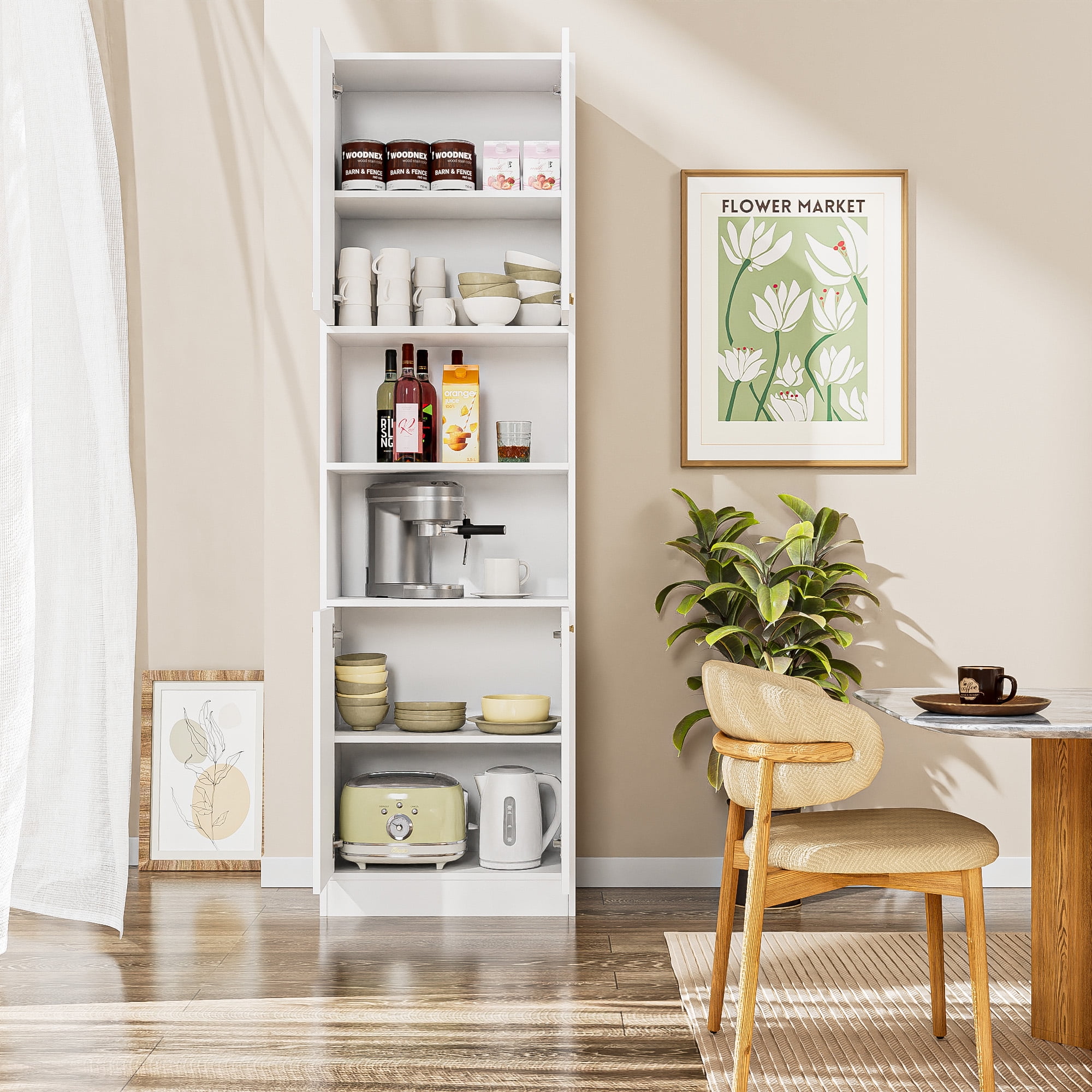 Cozy Castle 75" Pantry Cabinet with Adjustable Shelf, Space-Saving Storage Cabinets for Kitchen, Living Room or Bathroom, White