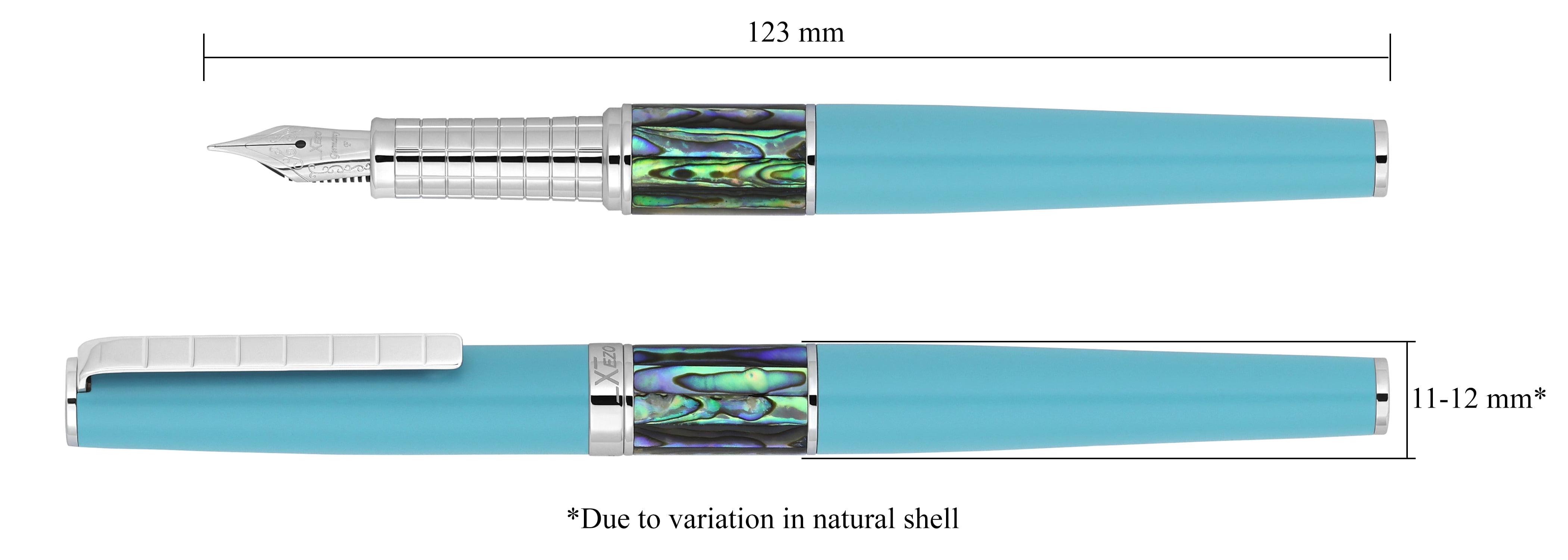 Xezo Speedmaster® Sky Blue Brass Fountain Pen (Fine Nib) - With Paua Abalone