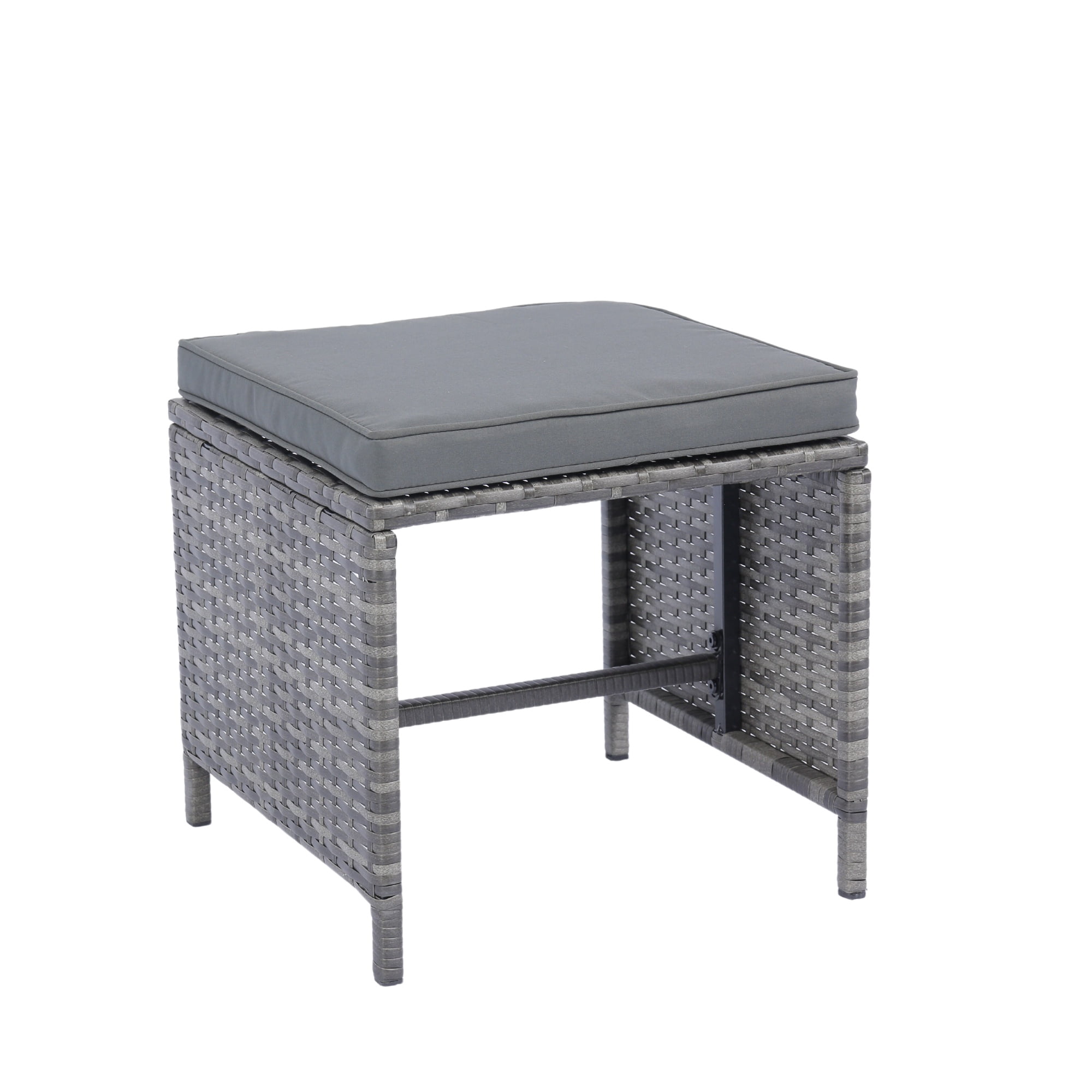 PORKISS 6 Piece Patio Furniture Set, Wicker Sectional Sofa Set with Dining Table, Modern Conversation Set with Dark Grey Cushions for Garden, Yard, Poolside, Grey