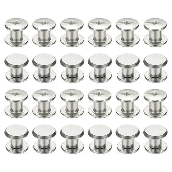 24 Sets Chicago Screws, 5x6mm(DxH) Chicago Screws Phillips Binding Post Screw Bolts Leather Rivets 304 Stainless Steel Fasteners for Leather Belt Scrapbook Photo Albums, Silver