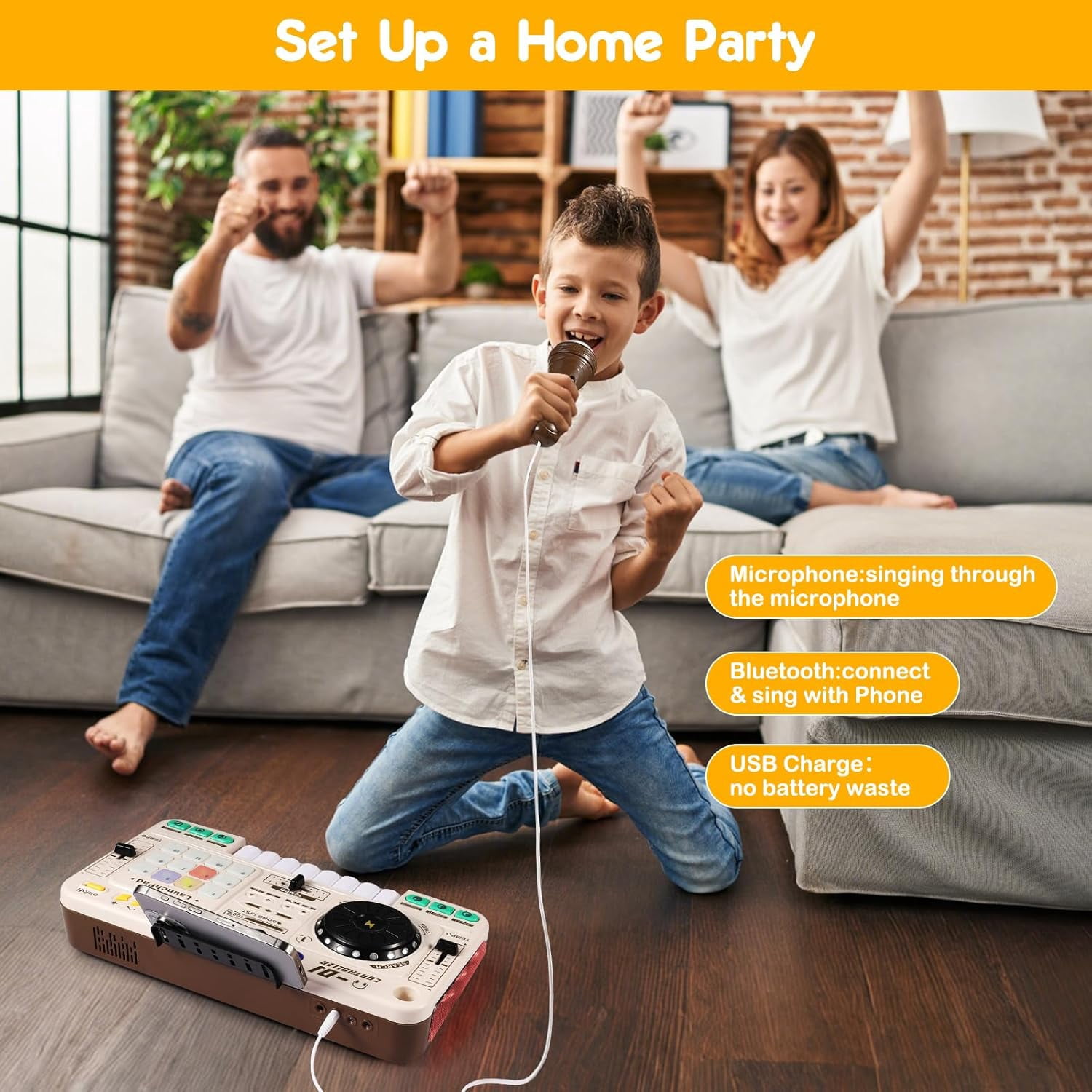 Caunedy DJ Toy Set for Kids, Toddler Musical DJ Mixer Toys with Lights Sounds & Bluetooth-enabled, Multi-functional Musical Instrument, Best Gift for Ages 4+