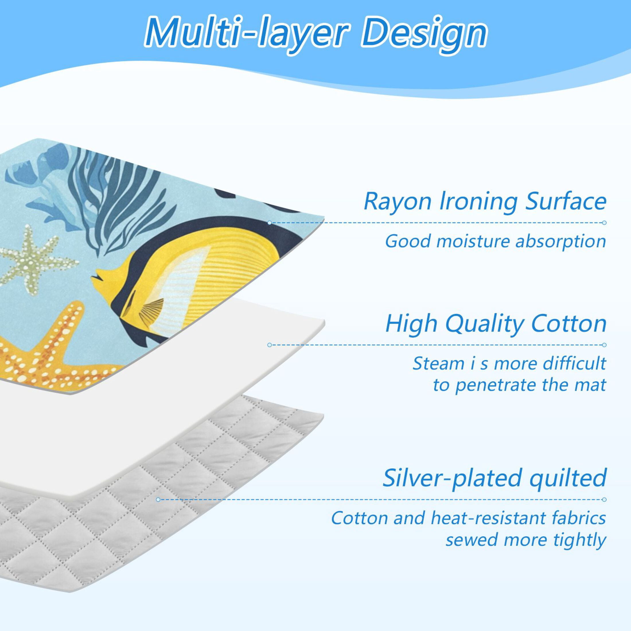 Colorful Fishes Leaves Starfishes Ironing Mat Blanket Portable Travel Ironing Pad Heat Resistant Pad 47.2" x 27.6”