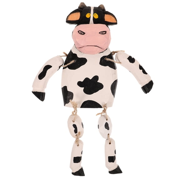 Wood Carvings Lovely Cow Statues Mini Animal Figure Models Christmas Stuff