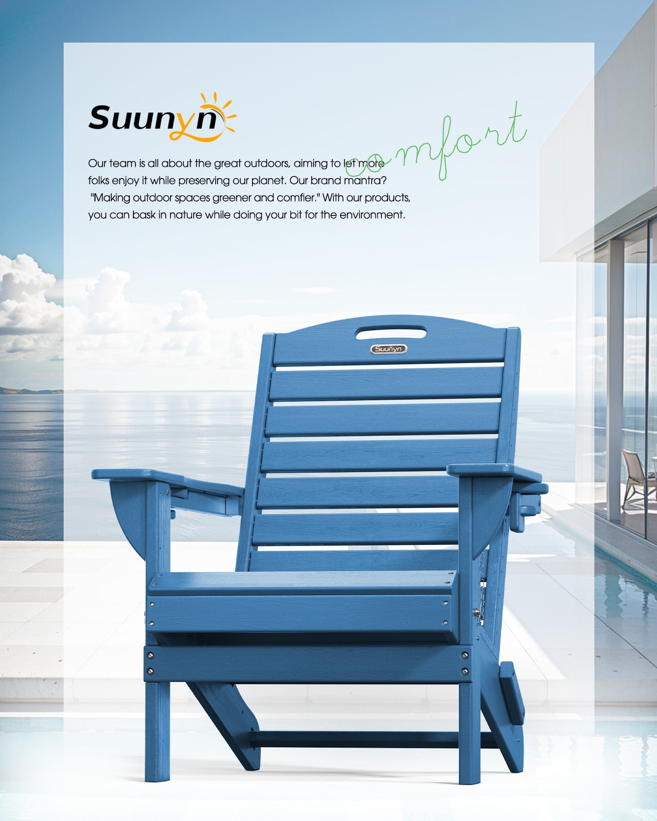 Folding Adirondack Chair Set of 2 Outdoor Fire Pit Chairs HDPE All-Weather with Cup Holder Patio Garden Navy