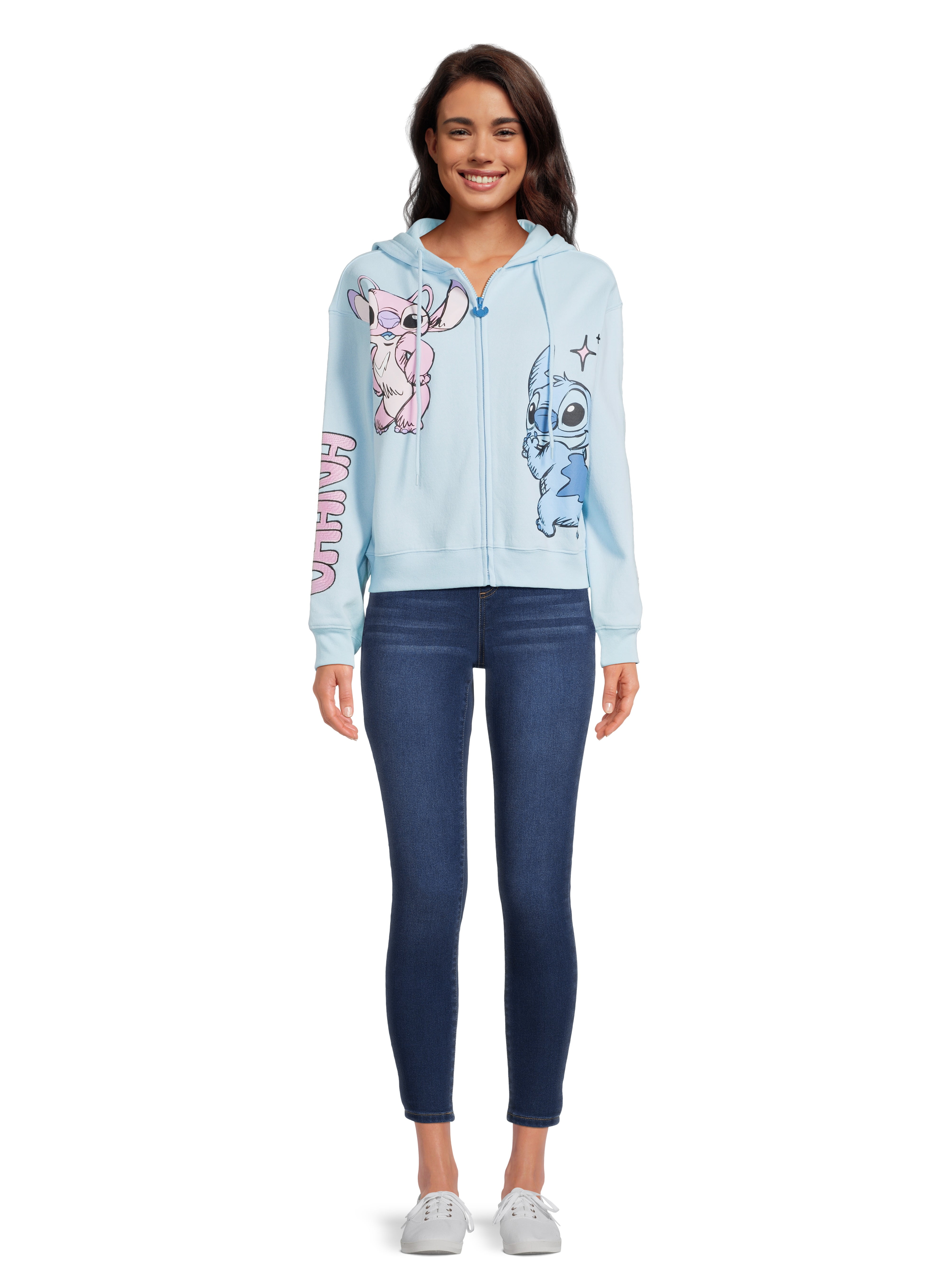 Disney Stitch and Angel Juniors' Graphic Hoodie, Sizes XS Disney Stitch and Angel Juniors' Graphic Hoodie, Sizes XS