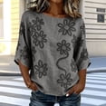 thumbnail image 2 of Summer Tops for Women 100% Cotton Fashion Casual Embroidery Round Neck 3/4 Sleeve Spring Blouse Tops, 2 of 7