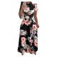 thumbnail image 3 of Vestido floral para mujer, negro, informal, estampado floral, diseño de lazo en la cintura, manga corta, largo, falda floral XXL, 3 of 12
