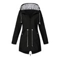 thumbnail image 7 of Solid Color Drawstring Waist Windbreaker for Women, Lightweight Hooded Zip-Up Rain Jacket with Striped Lining - Casual Outdoor Trench Coat Black L, 7 of 7