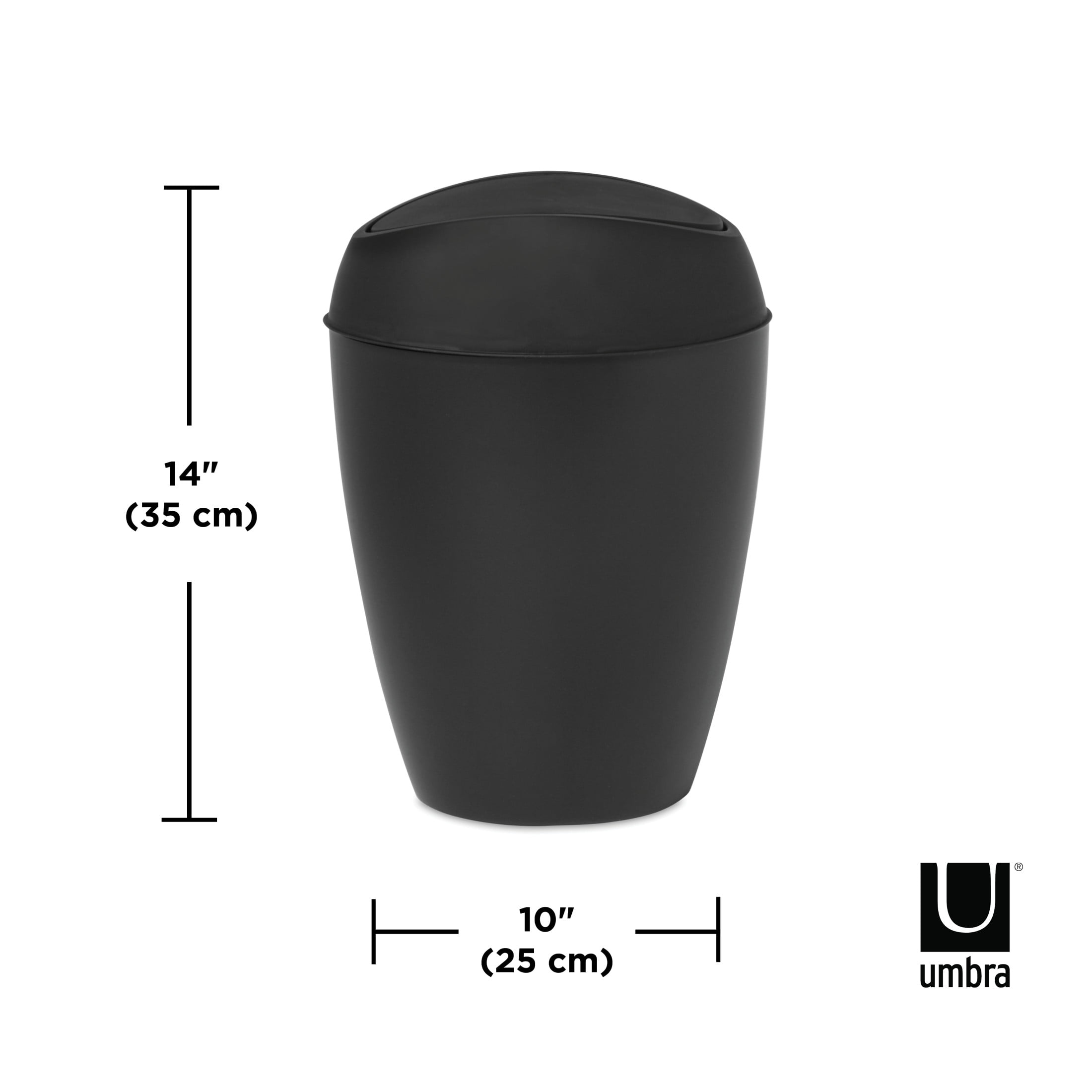 Umbra 2.4 gal Twirla Plastic Swing Top Lid Bathroom Trash Can Garbage Can, Black