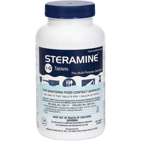 Steramine 1-G Tablets Multi-Purpose Sanitizer, 150 Count