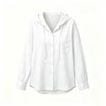 thumbnail image 5 of Puntoco Women's Hooded Button Down Shirt Jacket, Long Sleeve Pocket Loose Linen Look Sun Protection Beach Cover Up Cardigan Blouse White XL, 5 of 6
