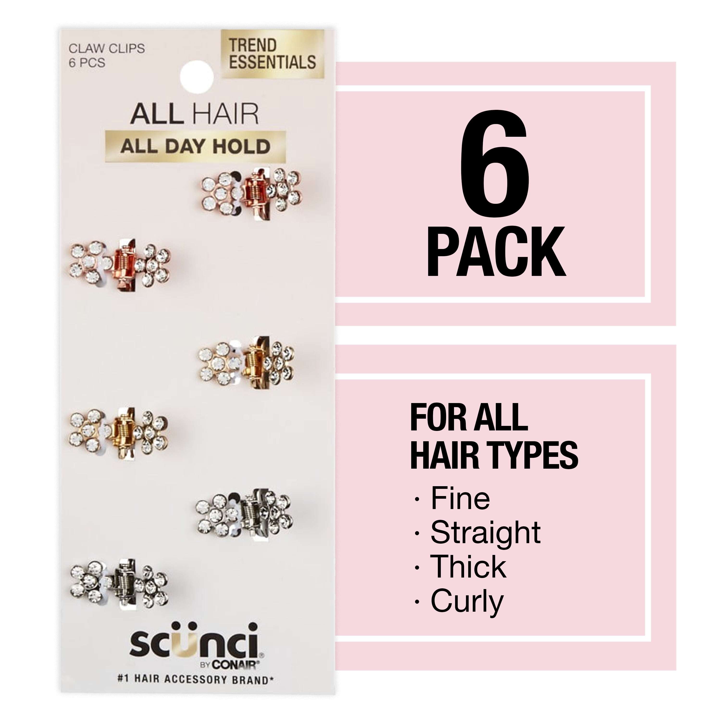 (2 pack) Scunci Mini Rhinestone Claw Clip, Multicolor, 6 Count