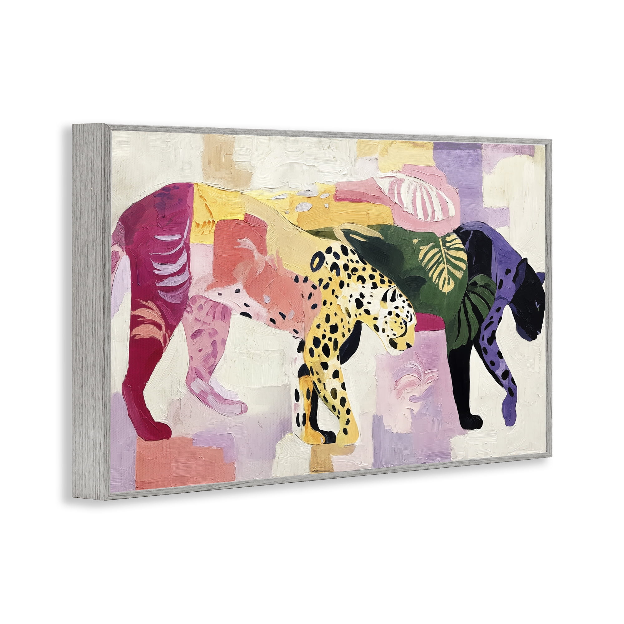 Candy Cats Tropical Wildlife Gray Framed Giclee Art, design by Annabelle Hall