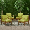 thumbnail image 3 of GDF Studio Abena Outdoor Acacia Wood Club Chairs with Cushions, Set of 4, Teak and Green, 3 of 11