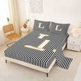 thumbnail image 2 of Erosebridal Modern Monogrammed L Bed Sheets, Black Lines King Sheets, Kids Girls, 4 Pieces, 2 of 5