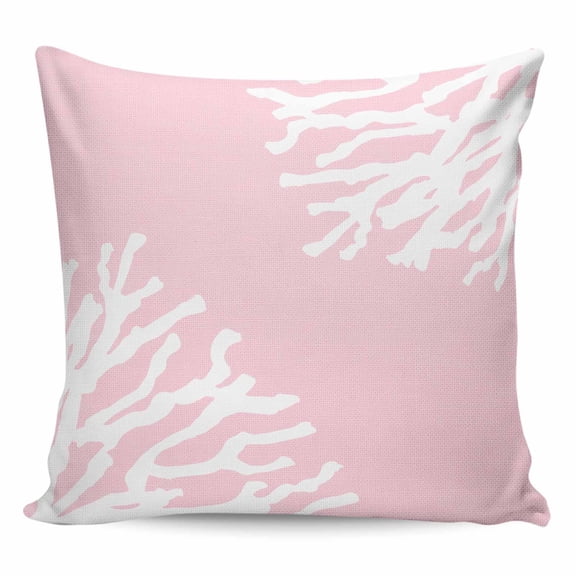 Throw Pillow Covers 18x18 Inch, Coral Pink Decorative Pillow Cases for Couch Sofa Bed, Coastal White Ocean Marine Nautical Beach Cotton Linen Square Home Decor Pillowcases with Hidden Zipper