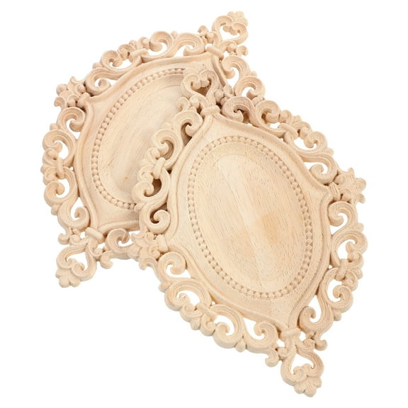 2 Pcs Carved Wood Wall Art Appliques Home Carving Decals Window Decoration