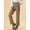 thumbnail image 5 of INSPIRE CHIC Women's Plaid Elastic Waist Button Zipper Straight Leg Long Pants XL Light Brown, 5 of 8