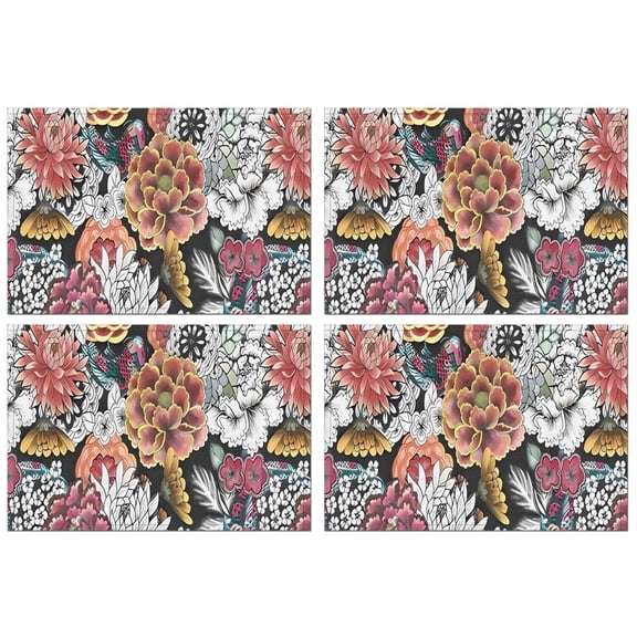 Pioneer Flower Floral Print Pattern Summer Placemats Table Placemats Set Of 4-Linen Kitchen Washable Placemats Table Mats 12x18 Inch Non-Slip Heat Resistant