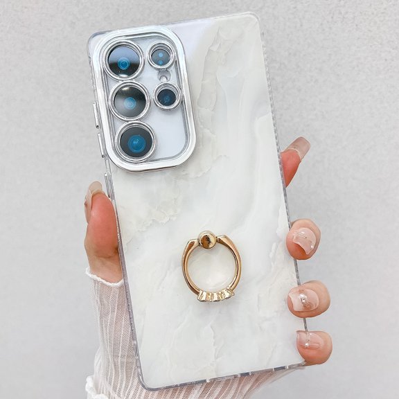 Marble Case for Samsung Galaxy S24, Galaxy S24 Case for Girls Women, Slim Fit with Glitter Ring Holder Kickstand Bumper Soft TPU Shockproof Anti-Scratch Case Cover