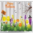 thumbnail image 1 of Colorful Halloween Shower Curtain with Spiderweb, Moon & Fun Characters, 1 of 4