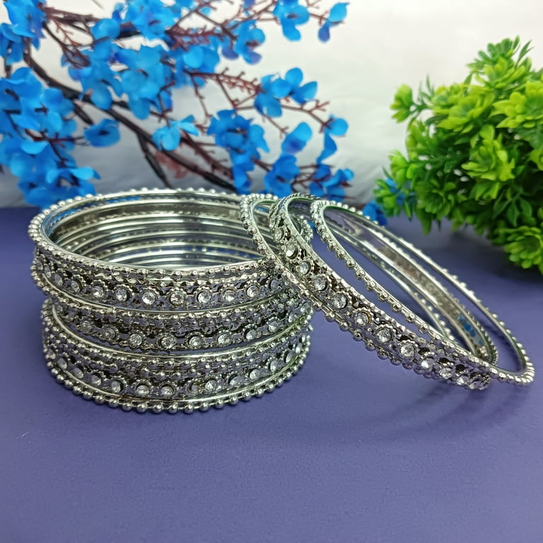 Efulgenz Boho Oxidized Bangles CZ Crystal Metal Indian Efulgenz Boho Oxidized Bangles CZ Crystal Metal Indian