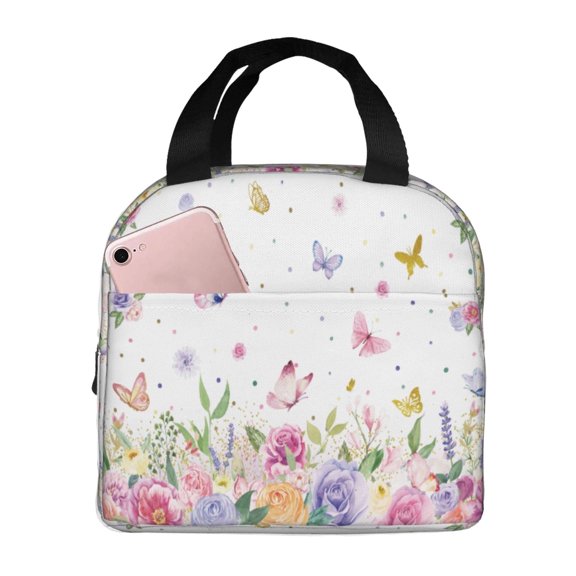 YURUIHV Insulated Lunch Bag for Women, Wildflower Lunch Box with Reusable Lunch Tote for Work Picnic Travel 8in×5in