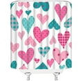 thumbnail image 3 of Valentine''s Day RV Shower Curtain Hot Pink Teal Heart Dot Checkered Plaid Sweet Love Romantic Women Girl Small Stall Bathroom Home Curtain with Hooks,36" Wx70 H, 3 of 6